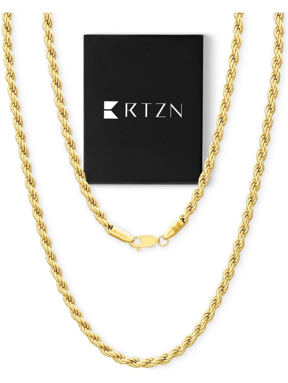 Stylish Gold Rope Chain Necklace for Men - 3mm & 4mm, Waterproof & Non-Tarnish